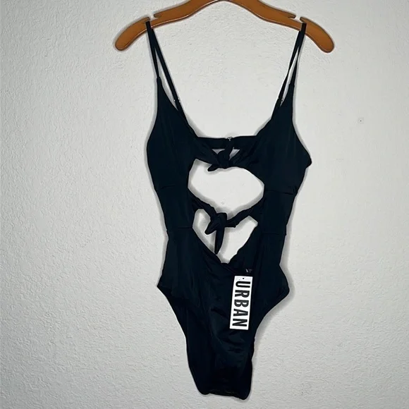 Urban Outfitters Out From Under Monica Double Tie One Piece Swimsuit Black Sz L - Picture 4 of 11